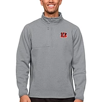 Men's Antigua Heathered Gray Cincinnati Bengals Course Quarter-Zip Pullover Top