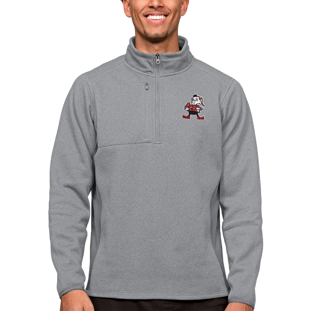 Men's Antigua Heathered Cleveland Browns Course Quarter-Zip Pullover Top