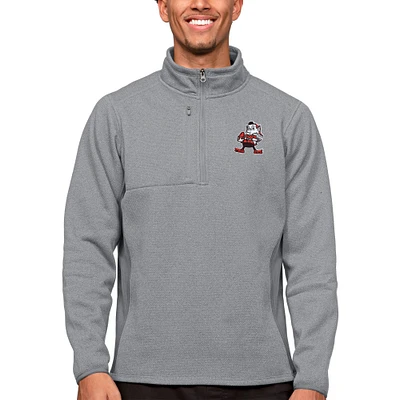 Men's Antigua Heathered Cleveland Browns Course Quarter-Zip Pullover Top