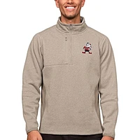 Men's Antigua Oatmeal Cleveland Browns Brownie The Elf Course Quarter-Zip Pullover Top