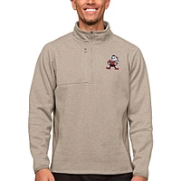 Men's Antigua Oatmeal Cleveland Browns Brownie The Elf Course Quarter-Zip Pullover Top