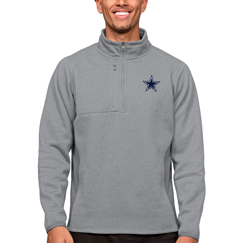 Men's Antigua Heathered Gray Dallas Cowboys Course Quarter-Zip Pullover Top