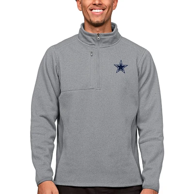 Men's Antigua Heathered Gray Dallas Cowboys Course Quarter-Zip Pullover Top