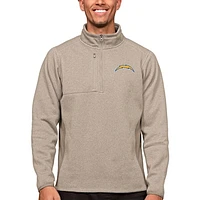 Men's Antigua Oatmeal Los Angeles Chargers Course Quarter-Zip Pullover Top