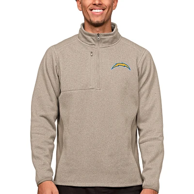 Men's Antigua Oatmeal Los Angeles Chargers Course Quarter-Zip Pullover Top