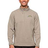 Men's Antigua Oatmeal Los Angeles Chargers Course Quarter-Zip Pullover Top