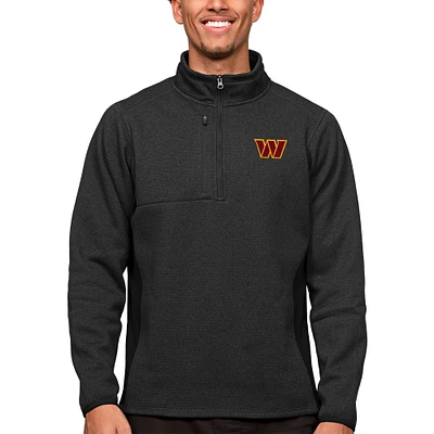Men's Antigua Heathered Black Washington Commanders Course Quarter-Zip Pullover Top