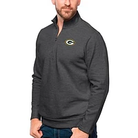 Men's Antigua Heathered Charcoal Green Bay Packers Gambit Quarter-Zip Pullover Top