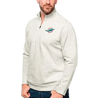 Men's Antigua Oatmeal Miami Dolphins Gambit Quarter-Zip Pullover Top