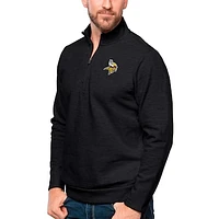 Men's Antigua Heathered Black Minnesota Vikings Gambit Quarter-Zip Pullover Top