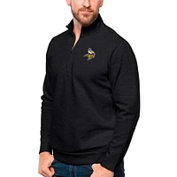 Men's Antigua Heathered Black Minnesota Vikings Gambit Quarter-Zip Pullover Top