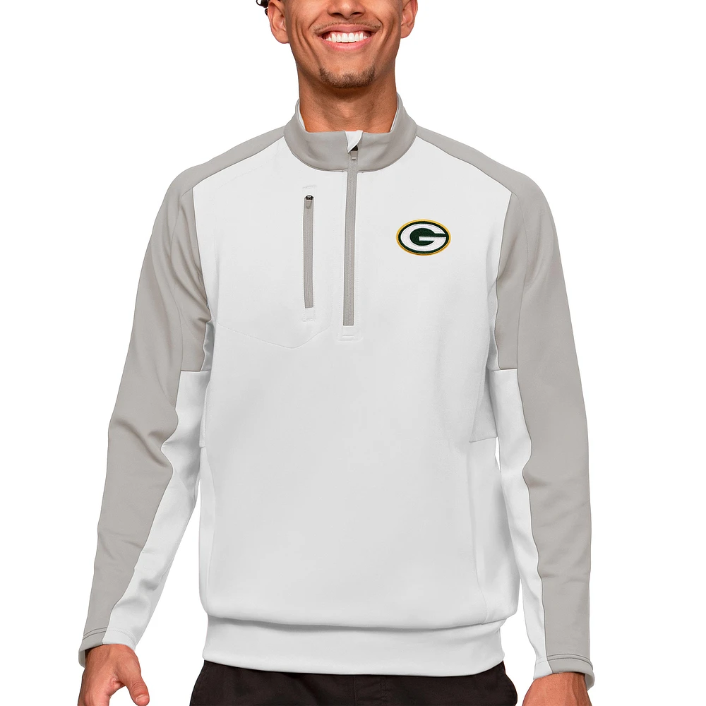 Men's Antigua White Green Bay Packers Team Quarter-Zip Pullover Top