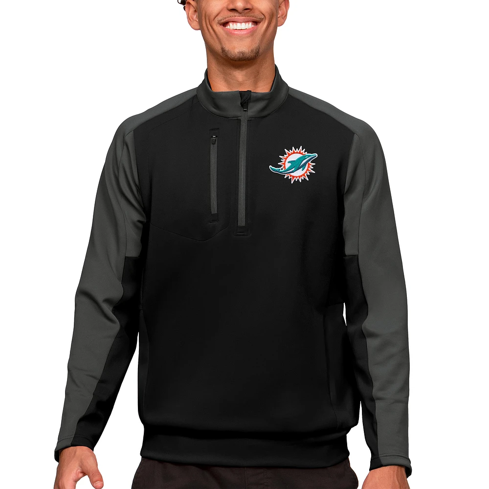 Men's Antigua Black Miami Dolphins Team Quarter-Zip Pullover Top