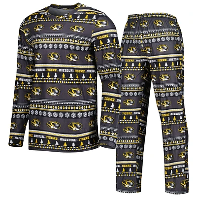 Men's Concepts Sport Black Missouri Tigers Swivel Long Sleeve Top & Pants Sleep Set