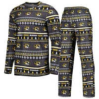 Men's Concepts Sport Black Missouri Tigers Swivel Long Sleeve Top & Pants Sleep Set
