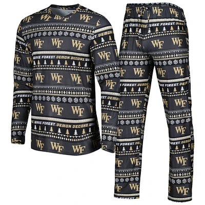 Men's Concepts Sport Black Wake Forest Demon Deacons Swivel Long Sleeve T-Shirt & Pants Sleep Set