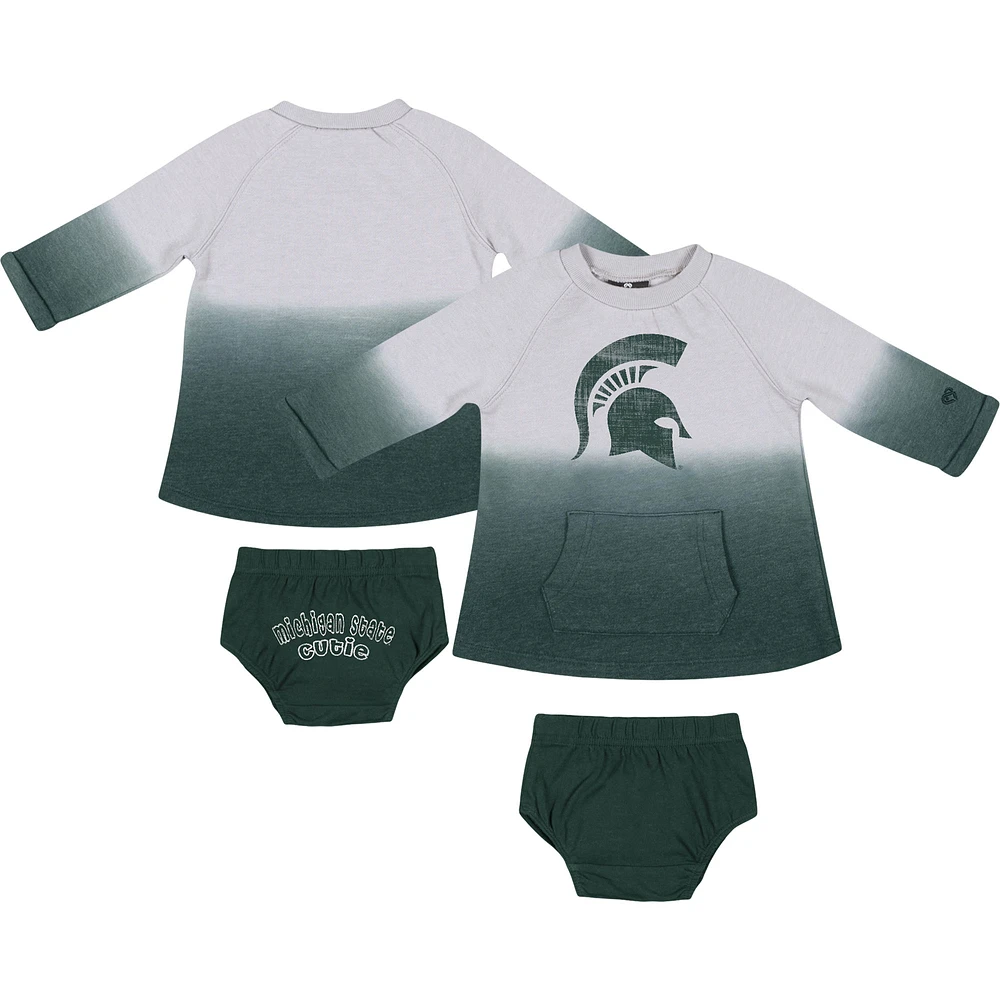 Newborn & Infant Colosseum Gray/Green Michigan State Spartans Hand in Hand Ombre Dress & Bloomers Set