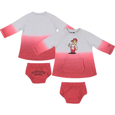 Newborn & Infant Colosseum Gray/Scarlet Nebraska Huskers Hand in Hand Ombre Dress & Bloomers Set