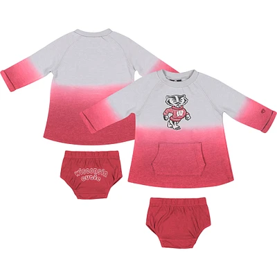 Newborn & Infant Colosseum Gray/Red Wisconsin Badgers Hand in Hand Ombre Dress & Bloomers Set