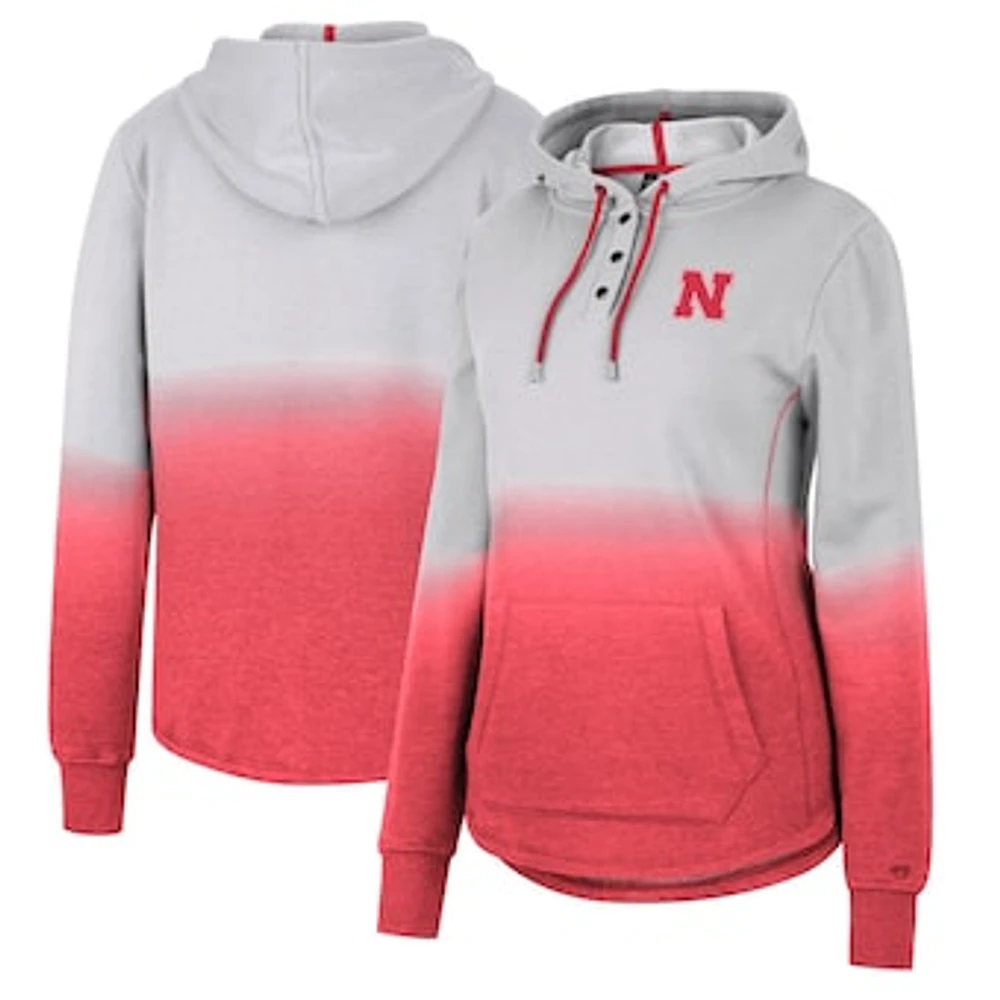 Women's Colosseum Gray/Scarlet Nebraska Huskers Aurelia Dip-Dye Quarter-Snap Pullover Hoodie