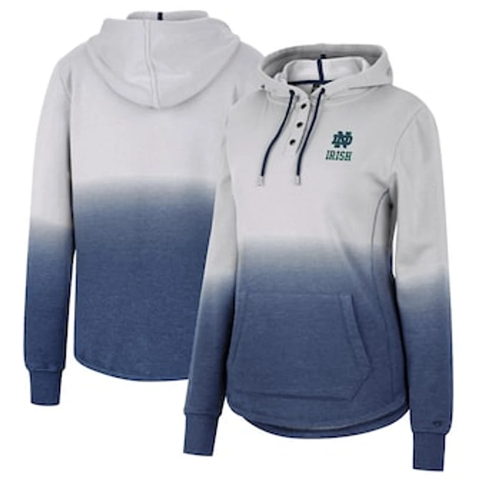 Women's Colosseum Gray/Navy Notre Dame Fighting Irish Aurelia Dip-Dye Quarter-Snap Pullover Hoodie