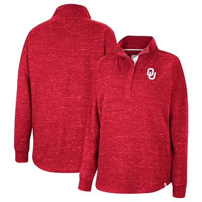 Women's Colosseum Crimson Oklahoma Sooners Natalie Speckled Quarter-Snap Top