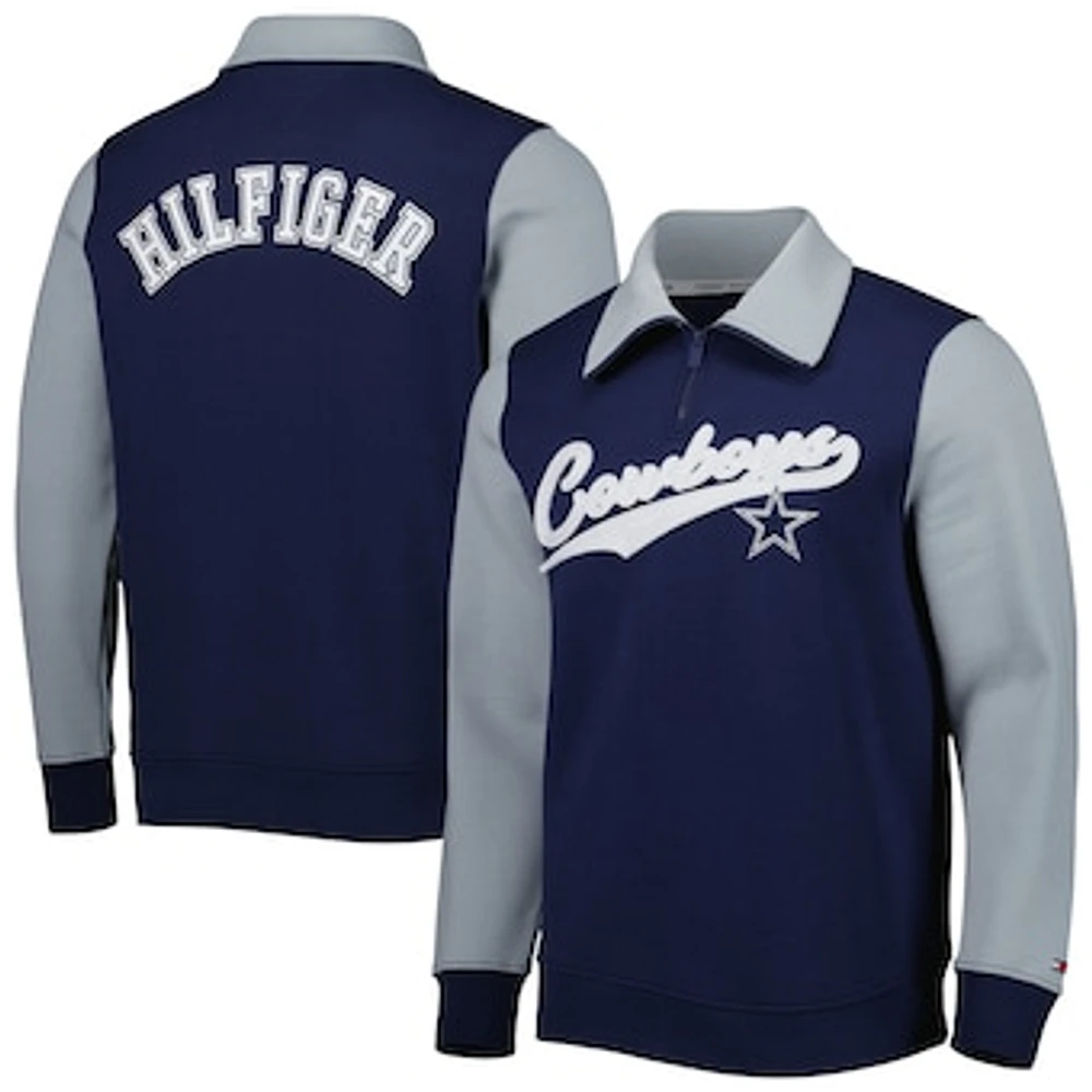 Men's Tommy Hilfiger Navy/Silver Dallas Cowboys Aiden Quarter-Zip Sweatshirt