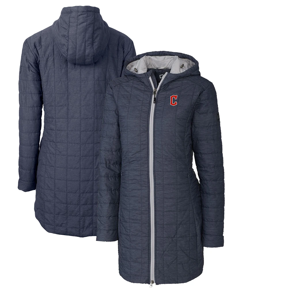 Women's Cutter & Buck Heathered Navy Cleveland Guardians Rainier Primaloft Eco Full-Zip Hoodie Long Coat
