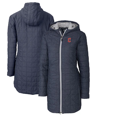 Women's Cutter & Buck Heathered Navy Cleveland Guardians Rainier Primaloft Eco Full-Zip Hoodie Long Coat