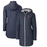 Women's Cutter & Buck Heathered Navy Cleveland Guardians Rainier Primaloft Eco Full-Zip Hoodie Long Coat