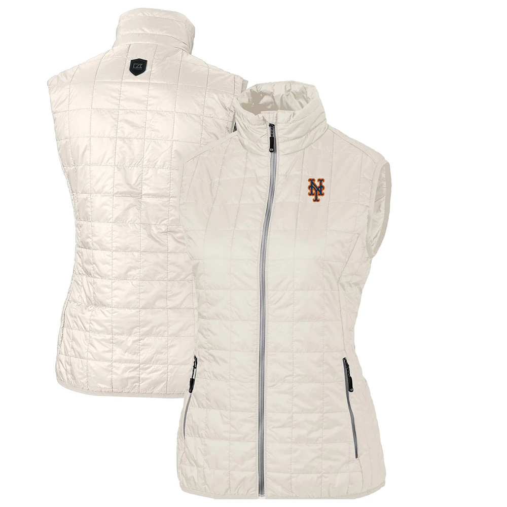 Women's Cutter & Buck Cream New York Mets Rainier PrimaLoft Eco Full-Zip Puffer Vest