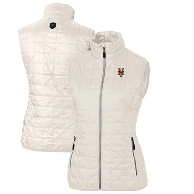 Women's Cutter & Buck Cream New York Mets Rainier PrimaLoft Eco Full-Zip Puffer Vest