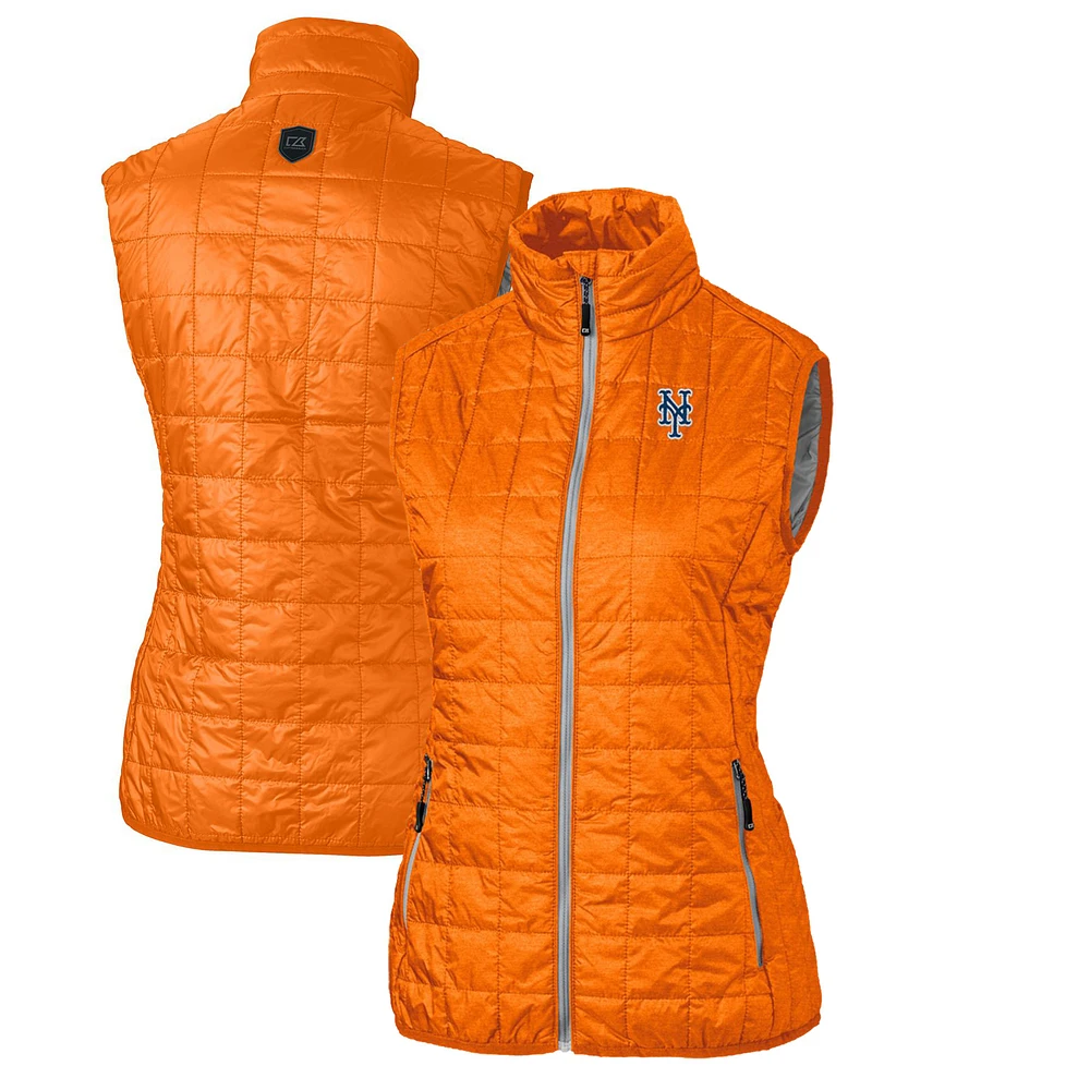 Women's Cutter & Buck Orange New York Mets Rainier PrimaLoft Eco Full-Zip Puffer Vest