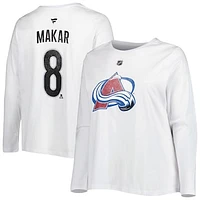 Women's Profile Cale Makar White Colorado Avalanche Plus Distressed Printed Name & Number Long Sleeve T-Shirt