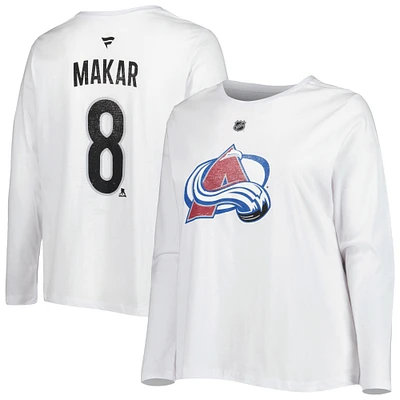 Women's Profile Cale Makar White Colorado Avalanche Plus Distressed Printed Name & Number Long Sleeve T-Shirt