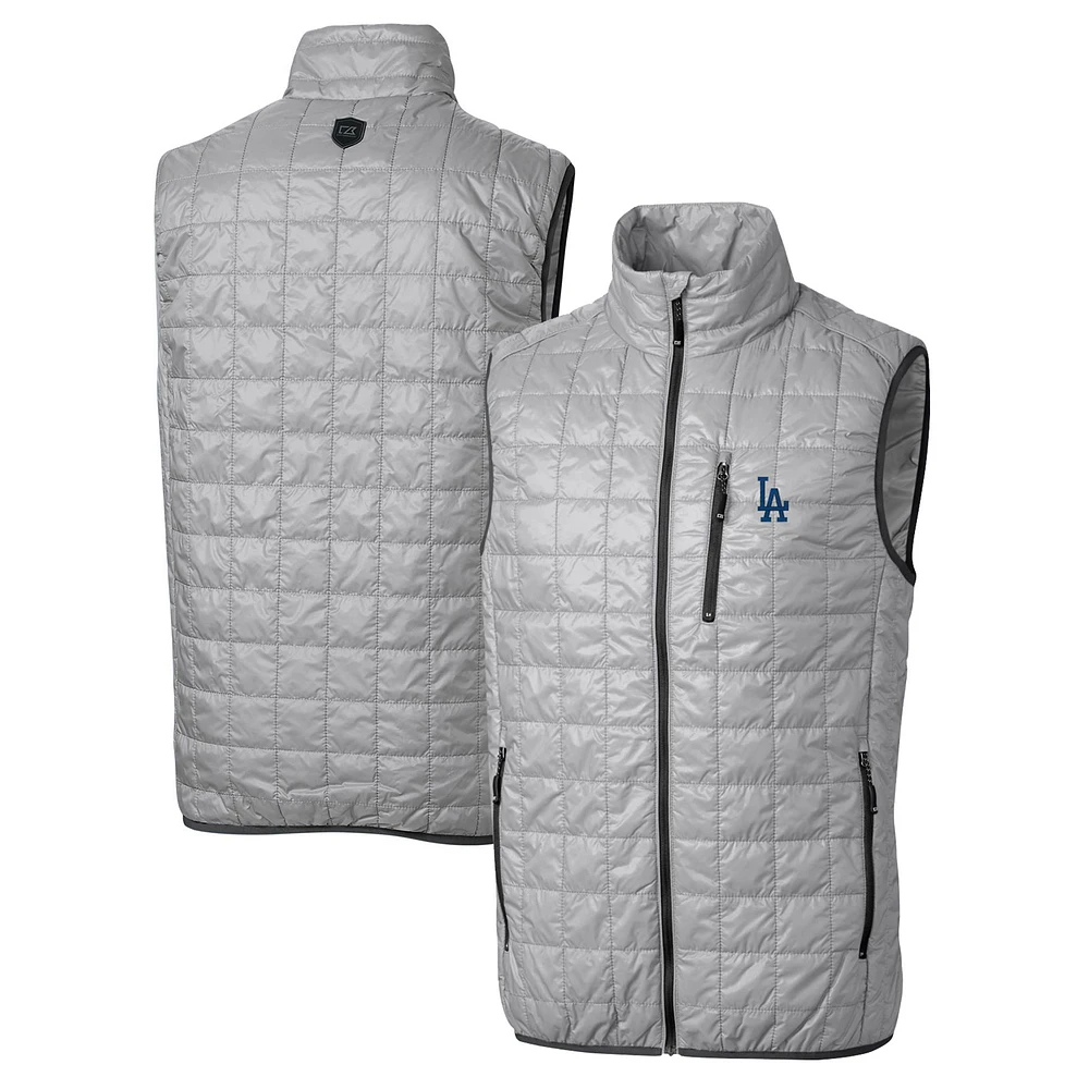 Men's Cutter & Buck Gray Los Angeles Dodgers Rainier Full-Zip Puffer Vest