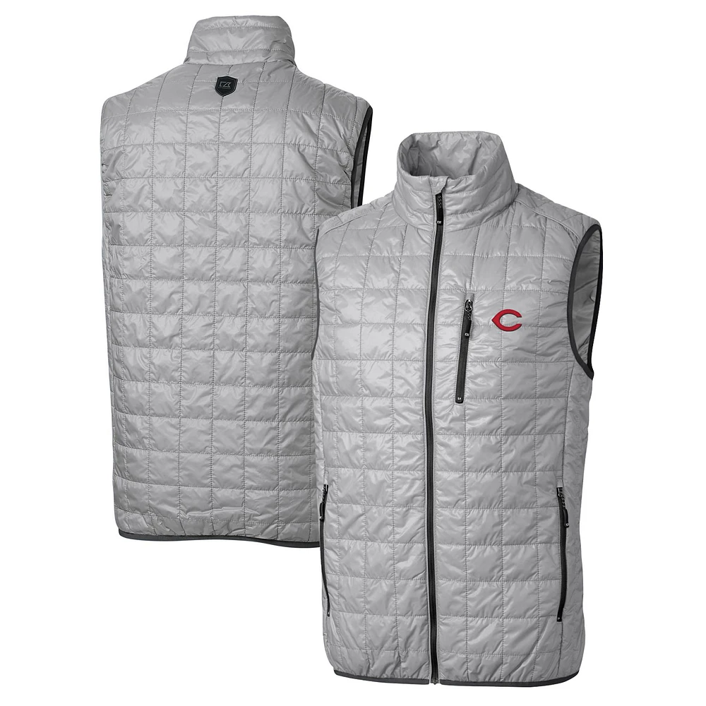 Men's Cutter & Buck Gray Cincinnati Reds Rainier Full-Zip Puffer Vest
