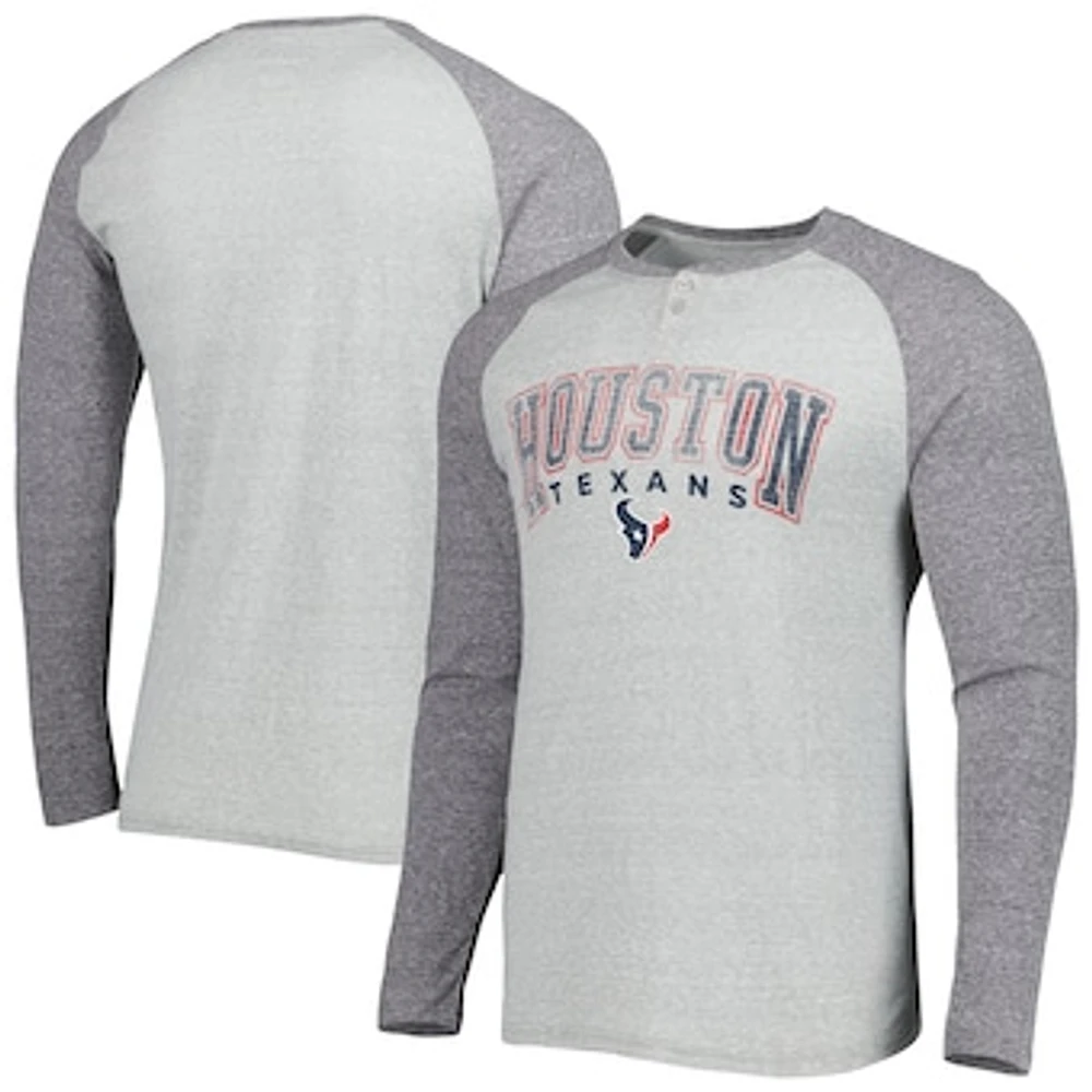 Men's Concepts Sport Heather Gray Houston Texans Ledger Raglan Long Sleeve Henley T-Shirt