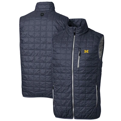 Men's Cutter & Buck Heathered Navy Michigan Wolverines Big Tall Rainier PrimaLoft Eco Full-Zip Puffer Vest