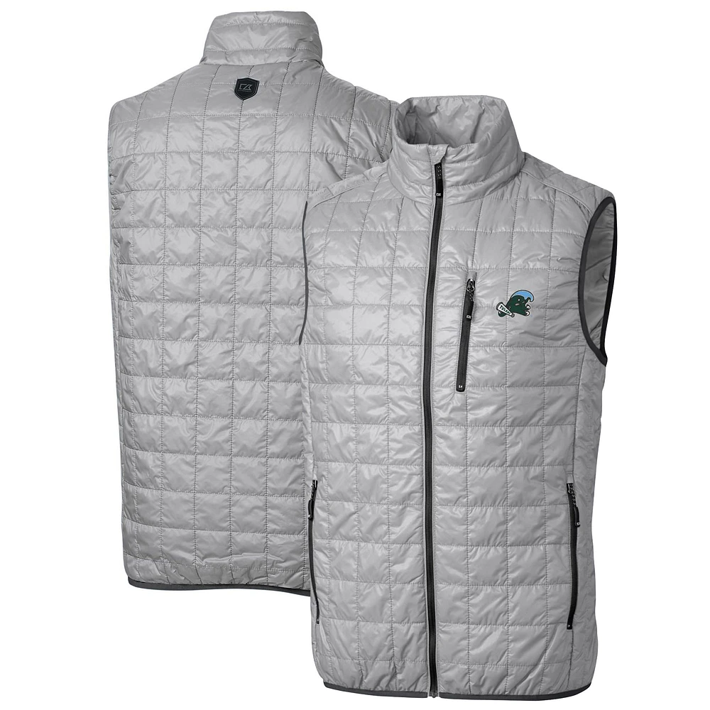 Men's Cutter & Buck Gray Tulane Green Wave Big Tall Rainier PrimaLoft Eco Full-Zip Puffer Vest