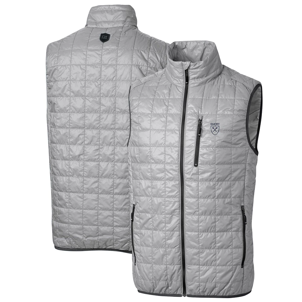 Men's Cutter & Buck Gray Emory Eagles Big Tall Rainier PrimaLoft Eco Full-Zip Puffer Vest