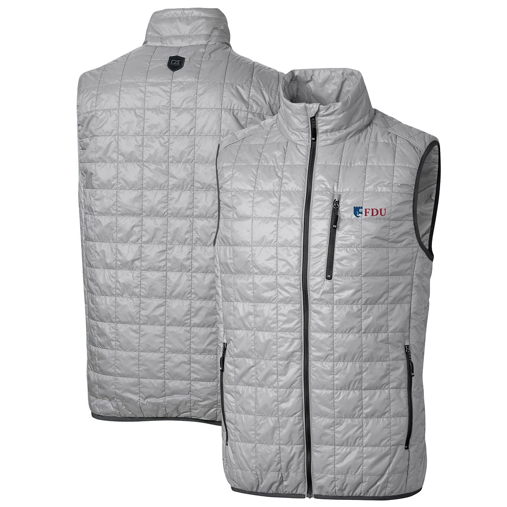 Men's Cutter & Buck Gray Fairleigh Dickinson Knights Big Tall Rainier PrimaLoft Eco Full-Zip Puffer Vest