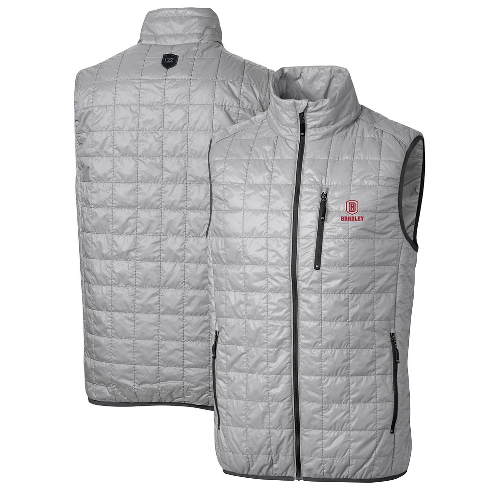 Men's Cutter & Buck Gray Bradley Braves Big Tall Rainier PrimaLoft Eco Full-Zip Puffer Vest