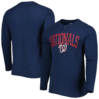 Men's Concepts Sport Heather Navy Washington Nationals Inertia Raglan Long Sleeve Henley Top