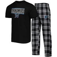 Men's Concepts Sport Black/Gray Miami Marlins Badge T-Shirt & Pants Sleep Set