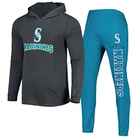 Men's Concepts Sport Heather Aqua/Heather Charcoal Seattle Mariners Meter Hoodie & Joggers Set