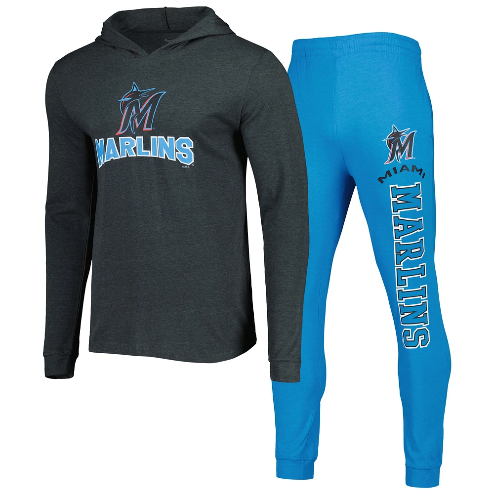 Men's Concepts Sport Blue/Charcoal Miami Marlins Meter Hoodie & Joggers Set