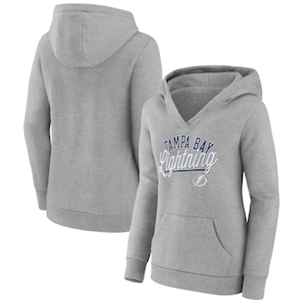 Women's Fanatics Gray Tampa Bay Lightning Simplicity Crossover V-Neck Pullover Hoodie