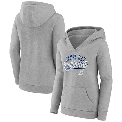 Women's Fanatics Gray Tampa Bay Lightning Simplicity Crossover V-Neck Pullover Hoodie
