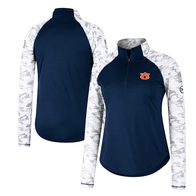 Women's Colosseum Navy Auburn Tigers OHT Military Appreciation Flash Arctic Camo Raglan Quarter-Zip Jacket